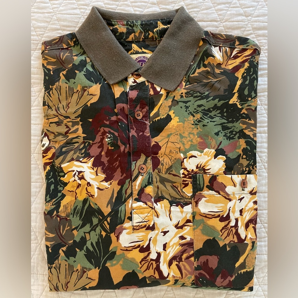 SAKS FIFTH AVENUE REAL CLOTHES Vintage Floral Print Rayon Polo Shirt Size XL